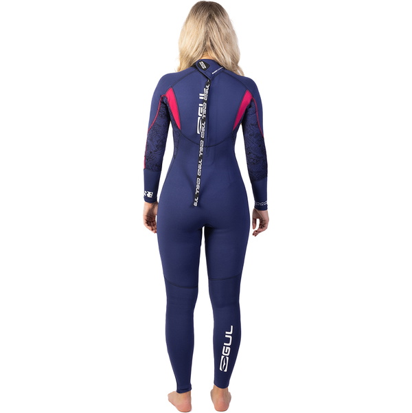 2025 Gul Dames Response 3/2mm Gbs Rug Ritssluiting Wetsuit RE1232-C1 - Blue / Paisley